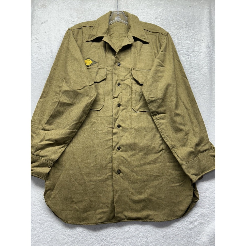 US Army Vintage WWII Mens Size 15X32 Wool Gas Flap Button Up Flannel Shirt (V3)